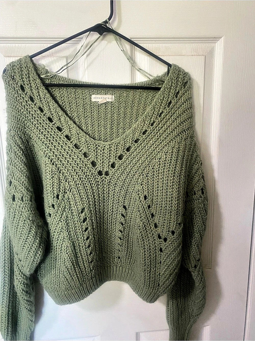 Aeropostale Sage Green Open Knit Sweater Size Medium Like New